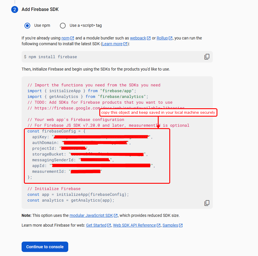 Firebase SDK Configuration Keys